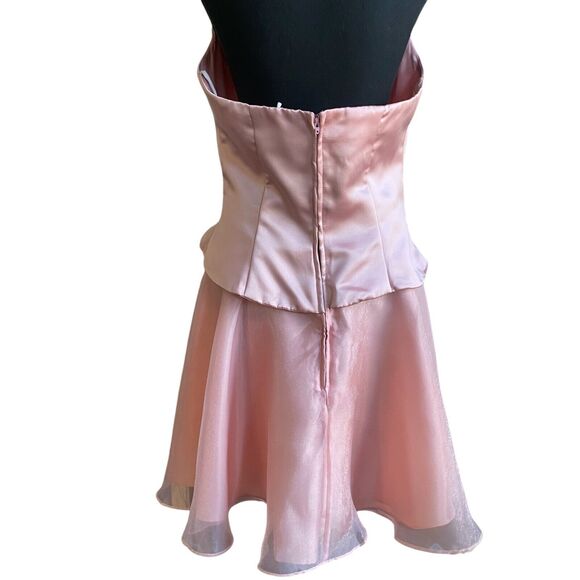 Dave and Johnny Cocktail Mini Dress L Tuxedo Pink Satin Rhinestones Burlesque - Picture 4 of 15